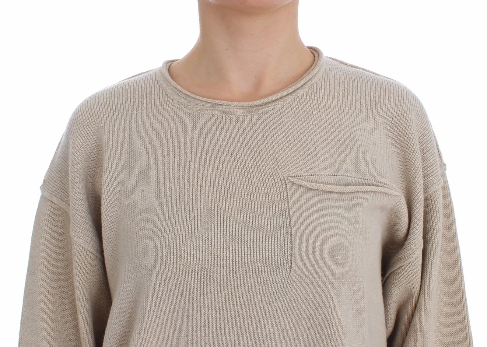Beige Cashmere Crewneck Sweater Pullover