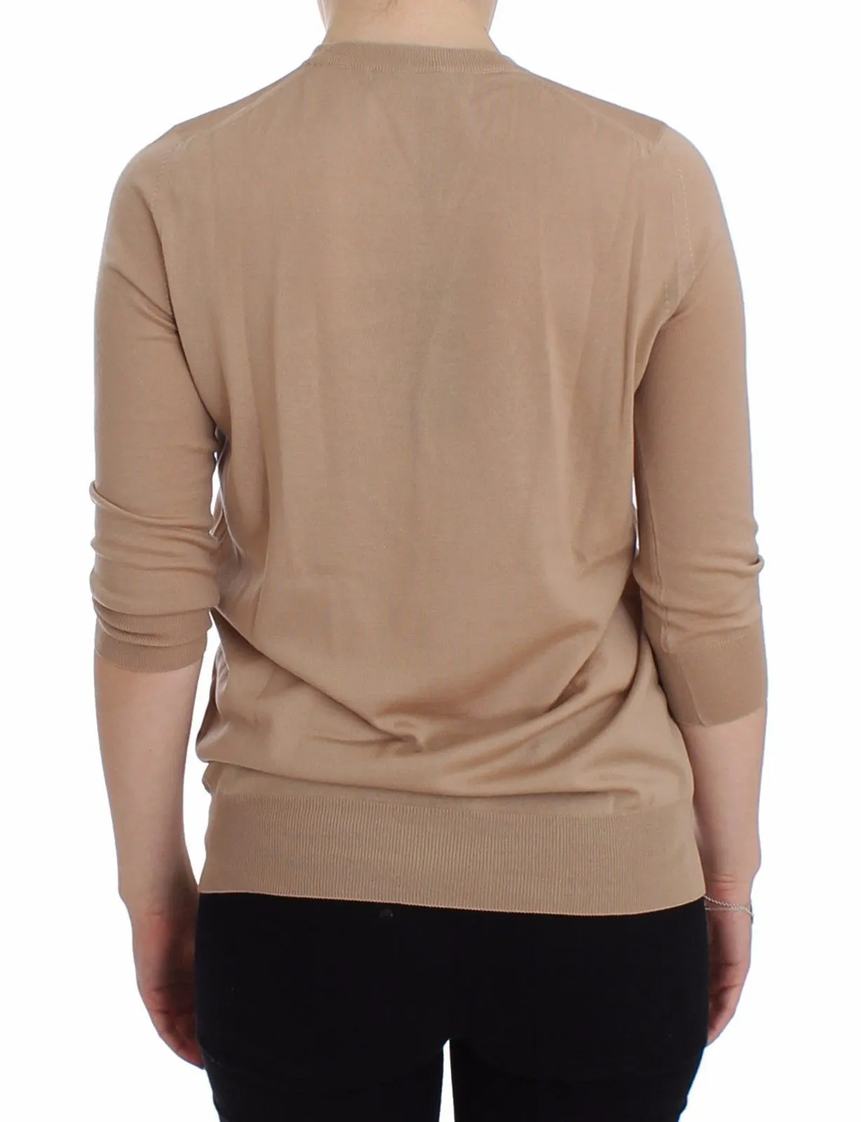 Beige Wool Black Lace Sweater Pullover