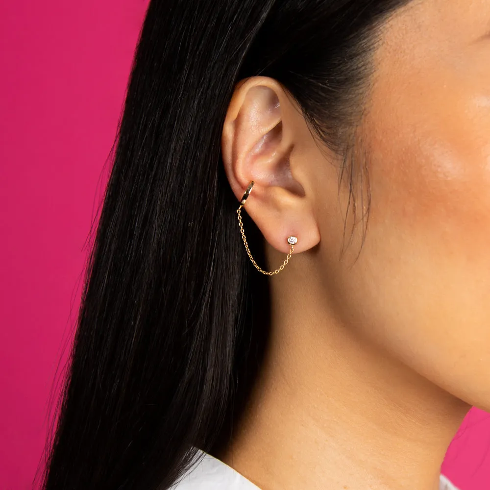 Bezel Chain Stud Ear Cuff