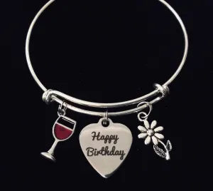 Birthday Jewelry Expandable Charm Bracelet Adjustable Bangle Happy Birthday