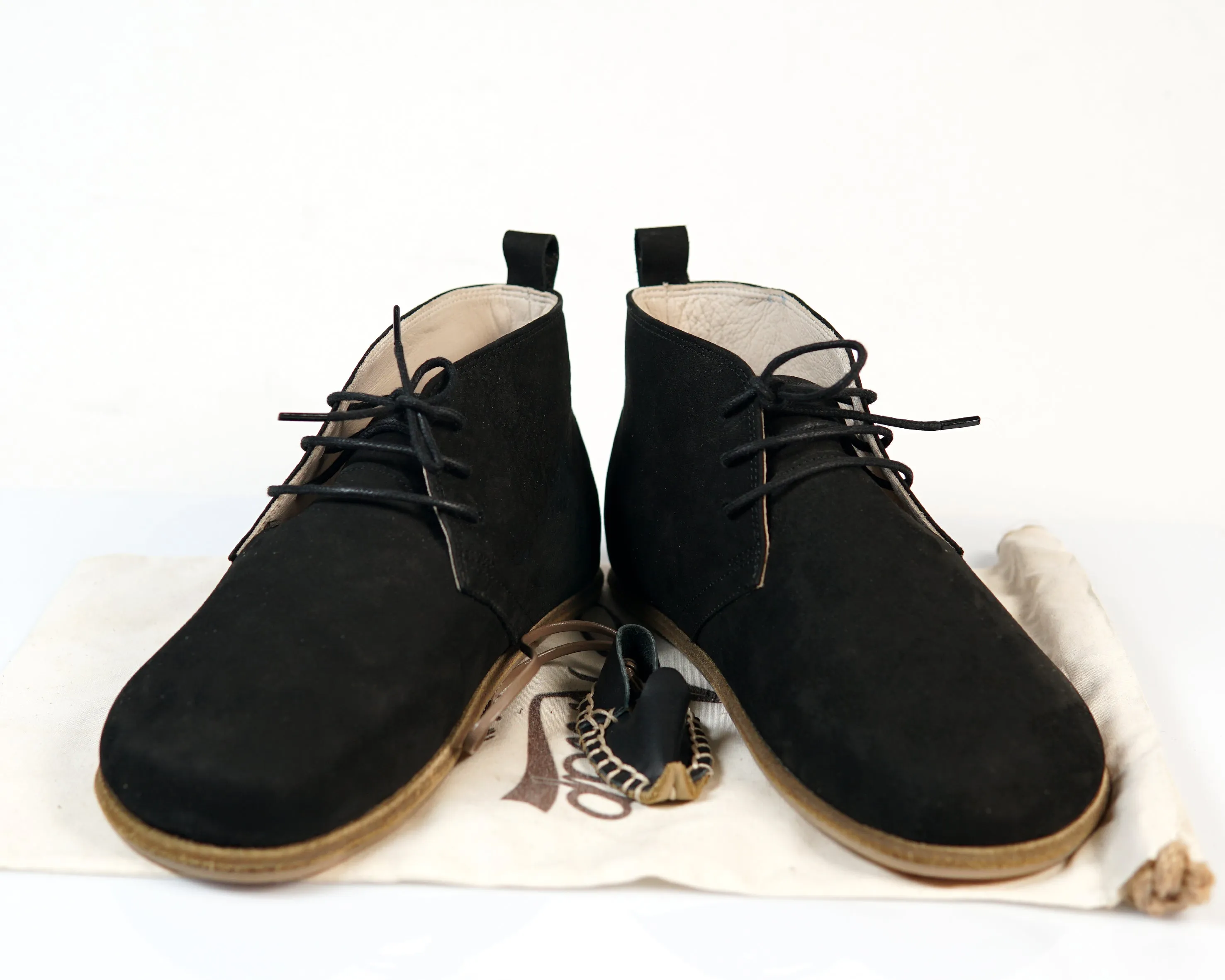 Black Ankle Boots Wide Barefoot Nubuck Leather Handmade Shoes