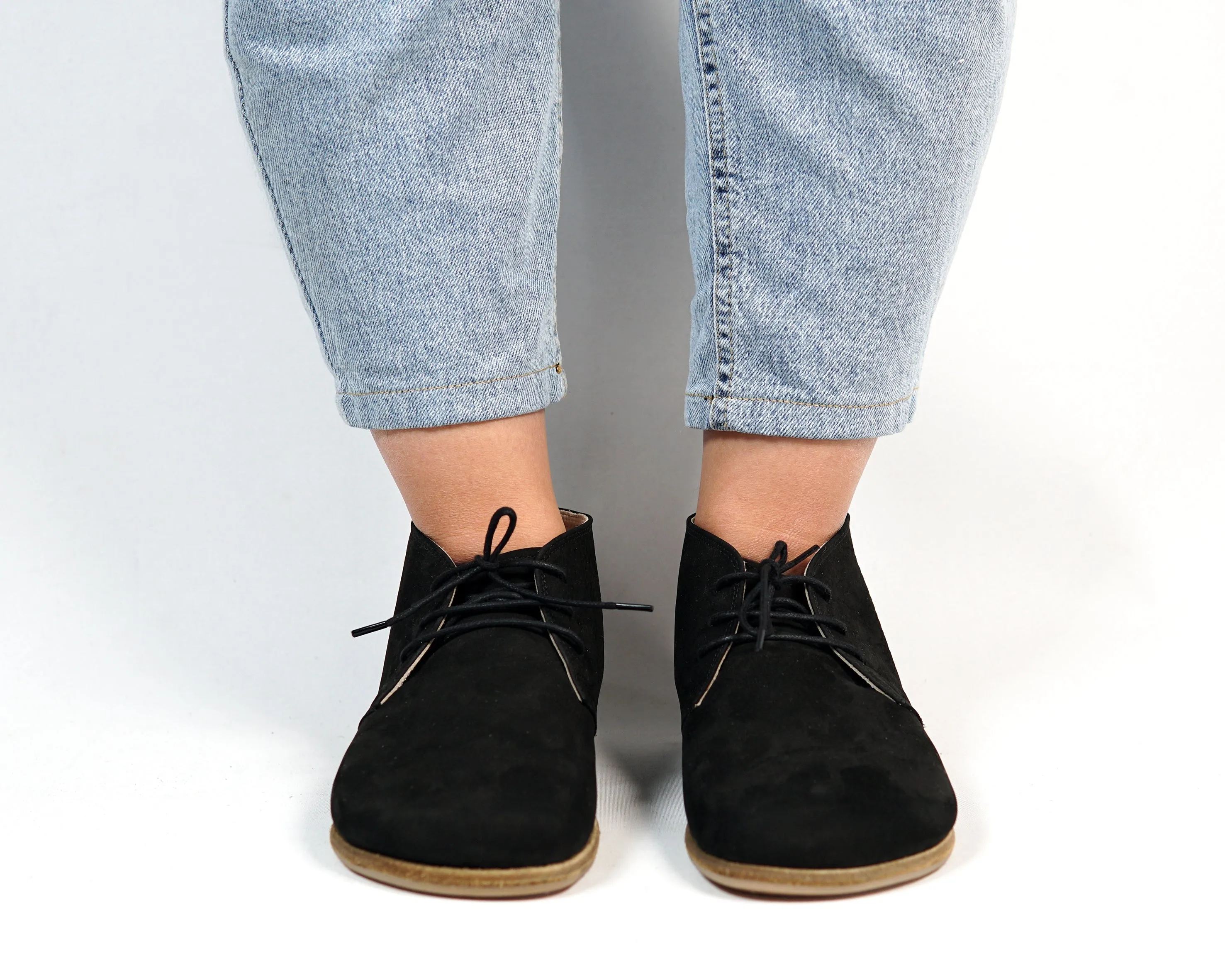 Black Ankle Boots Wide Barefoot Nubuck Leather Handmade Shoes