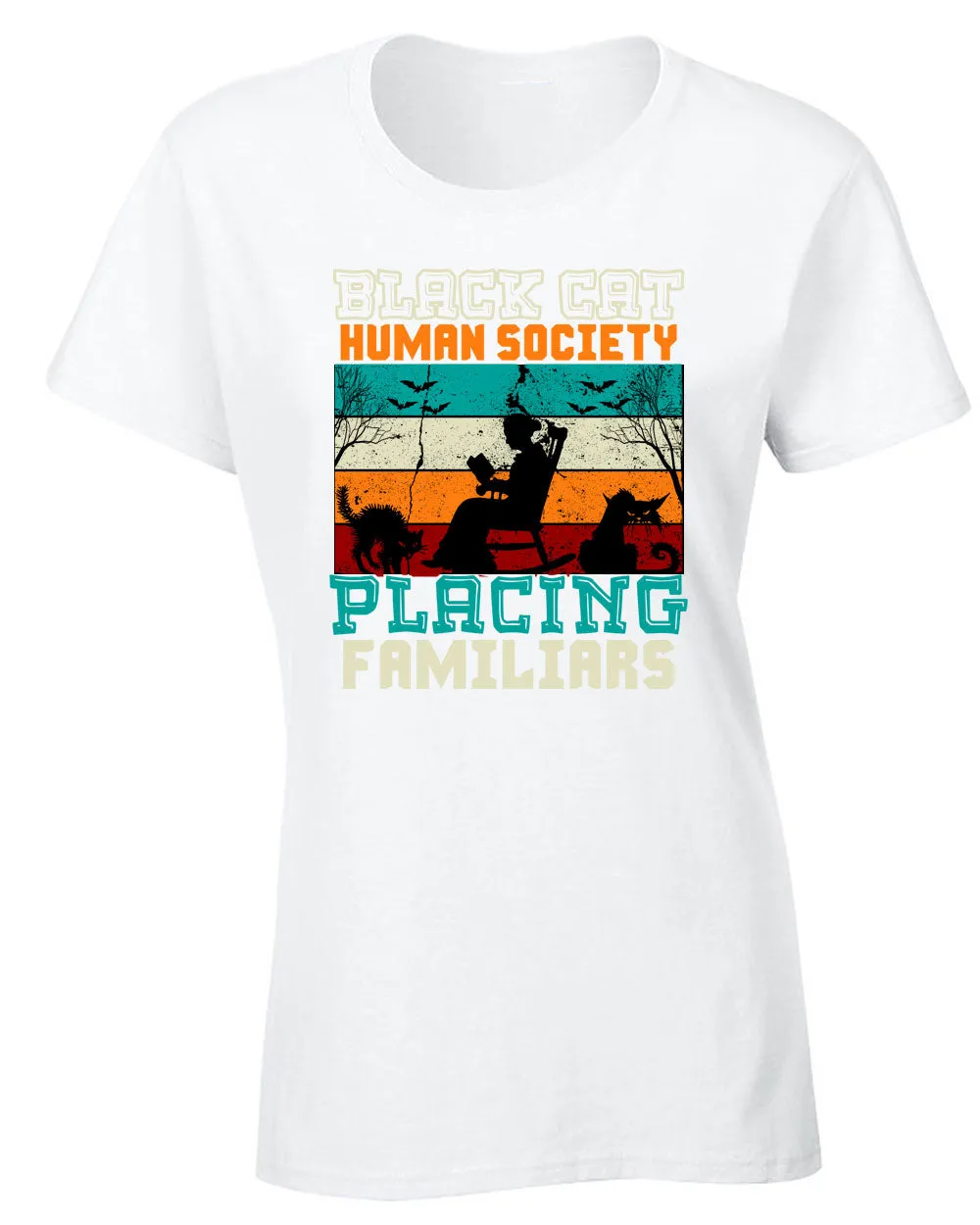 Black cat human society Halloween women t-shirt
