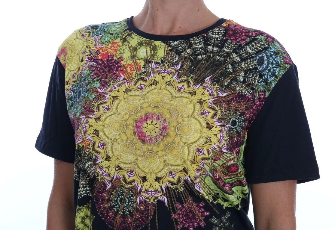 Black Cotton Motive Print T-Shirt