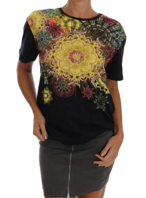 Black Cotton Motive Print T-Shirt
