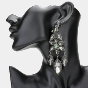 Black Diamond Flower Triple Marquise Stone Chandelier Evening Earrings   | Statement Earrings | 608506