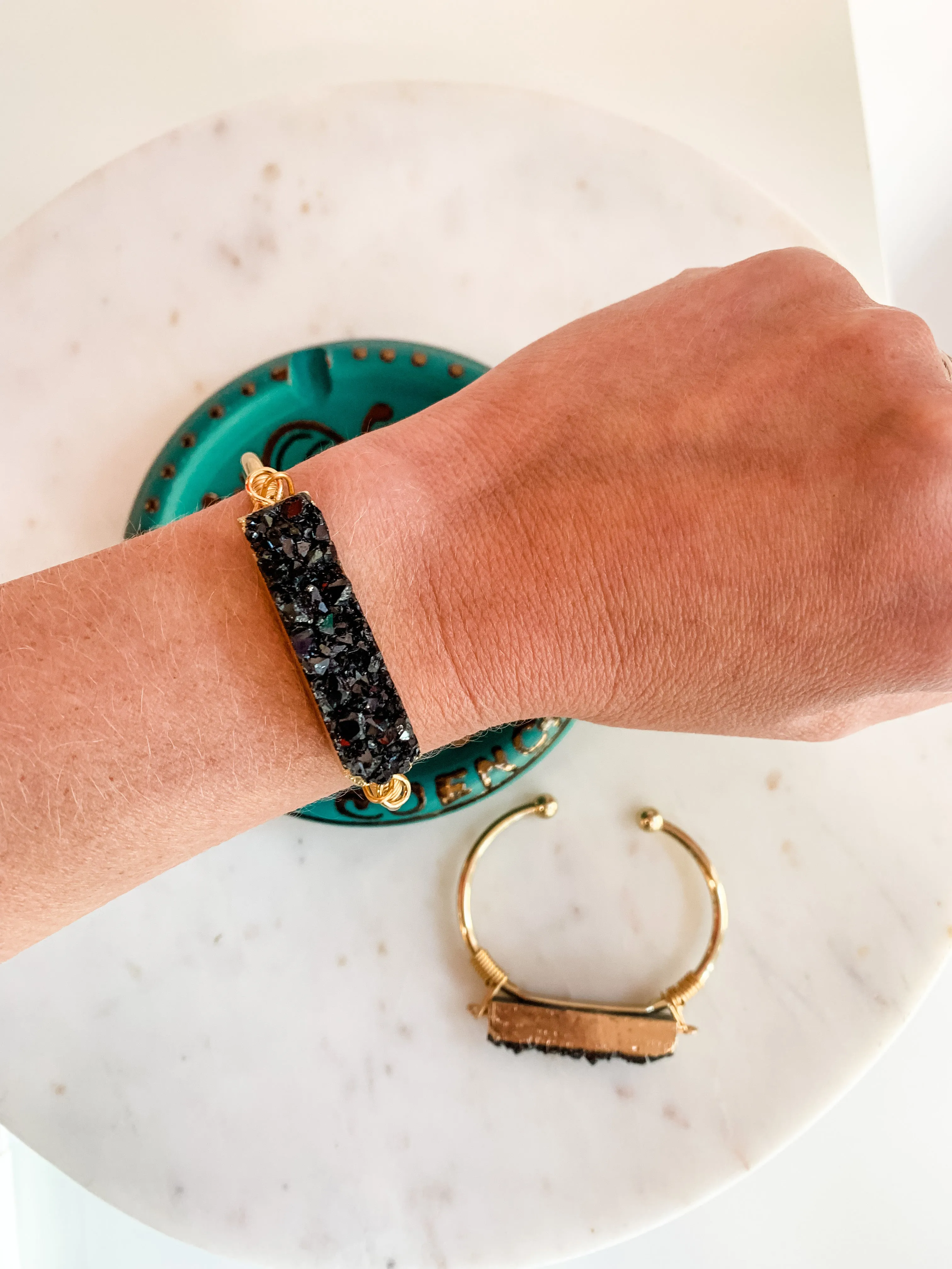 Black Druzy Bar Cuff