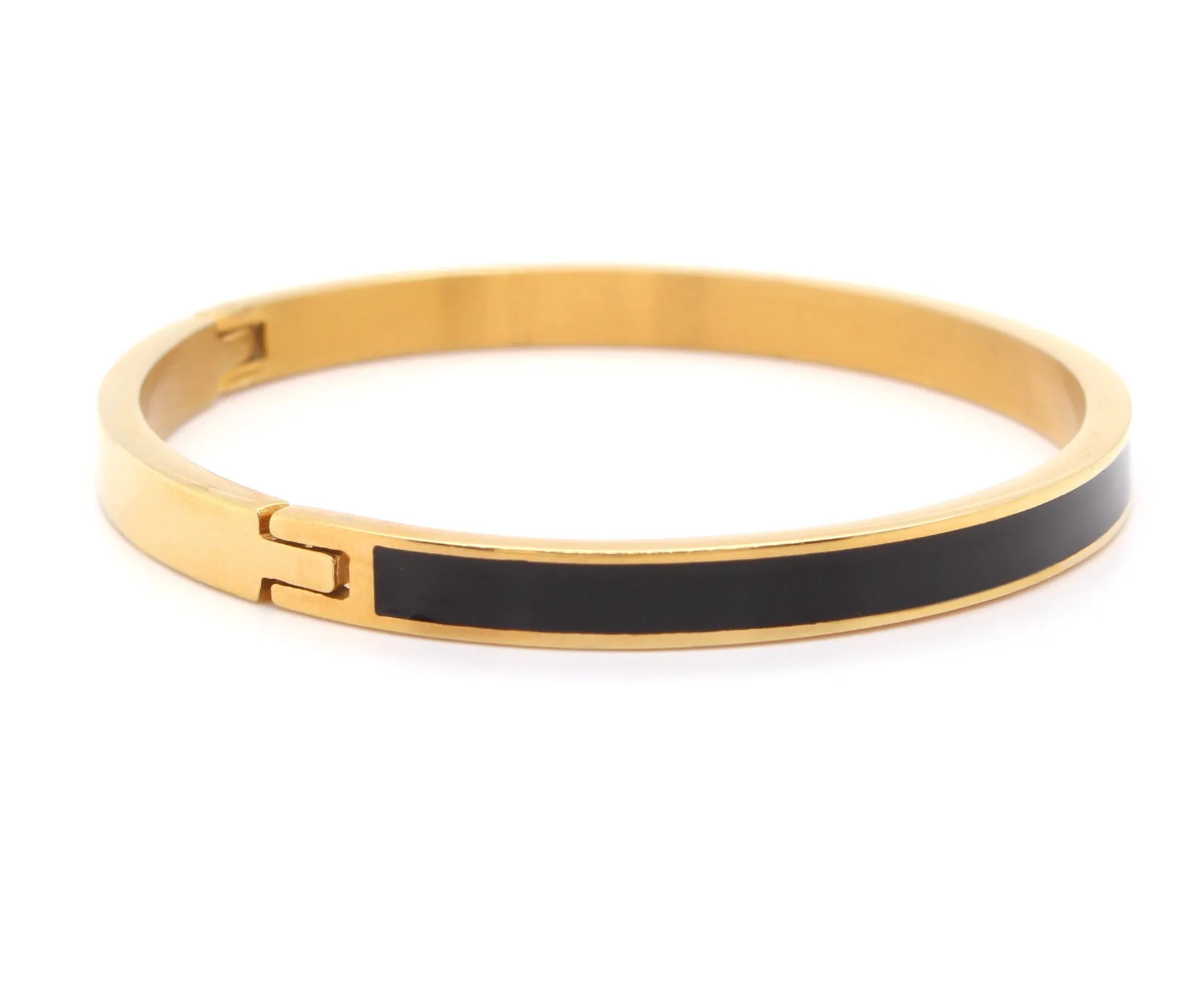 Black Enamel Gold Bangle Bracelet