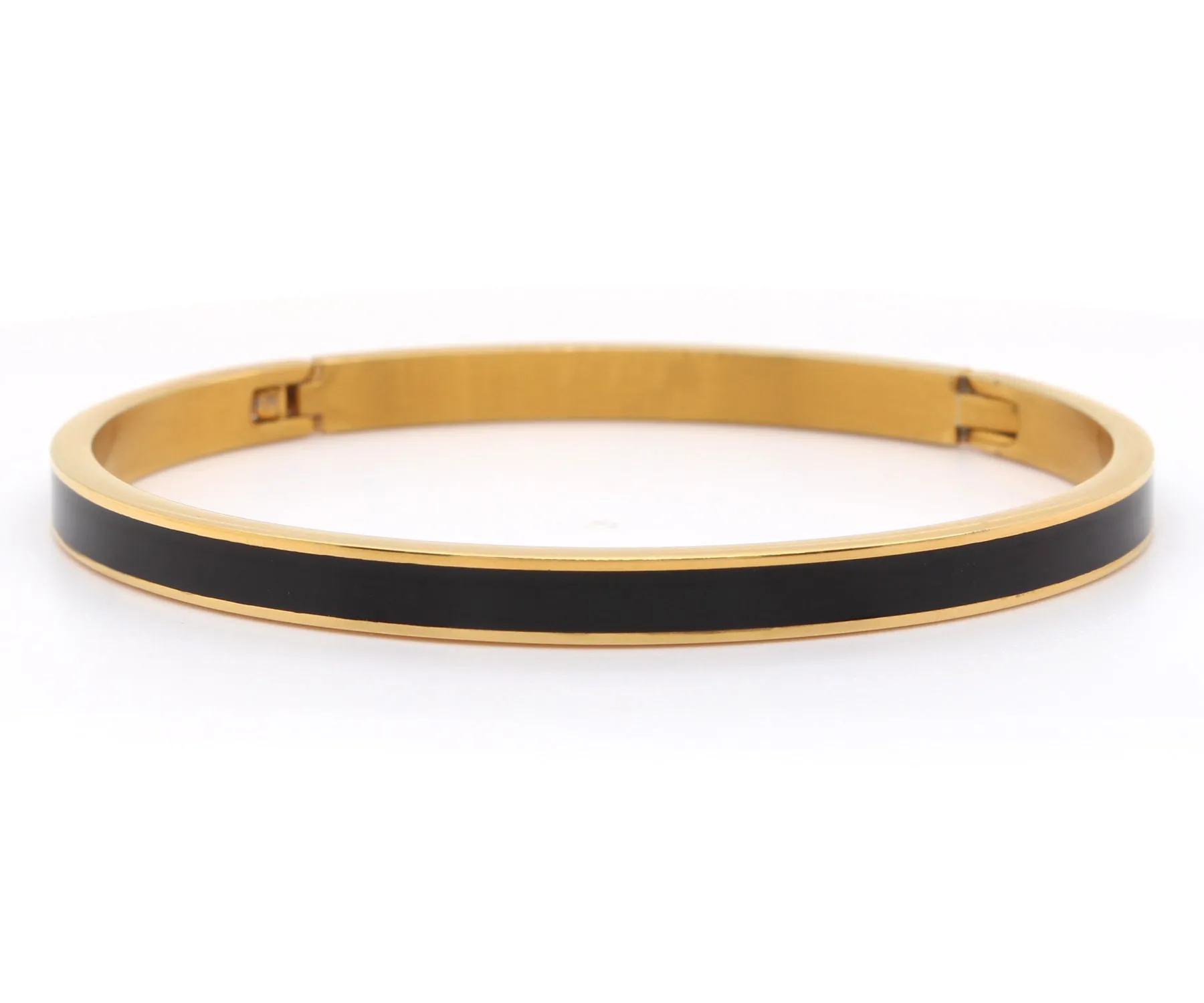 Black Enamel Gold Bangle Bracelet