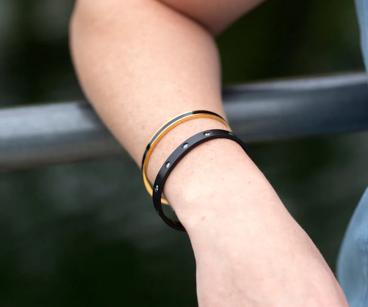 Black Enamel Gold Bangle Bracelet