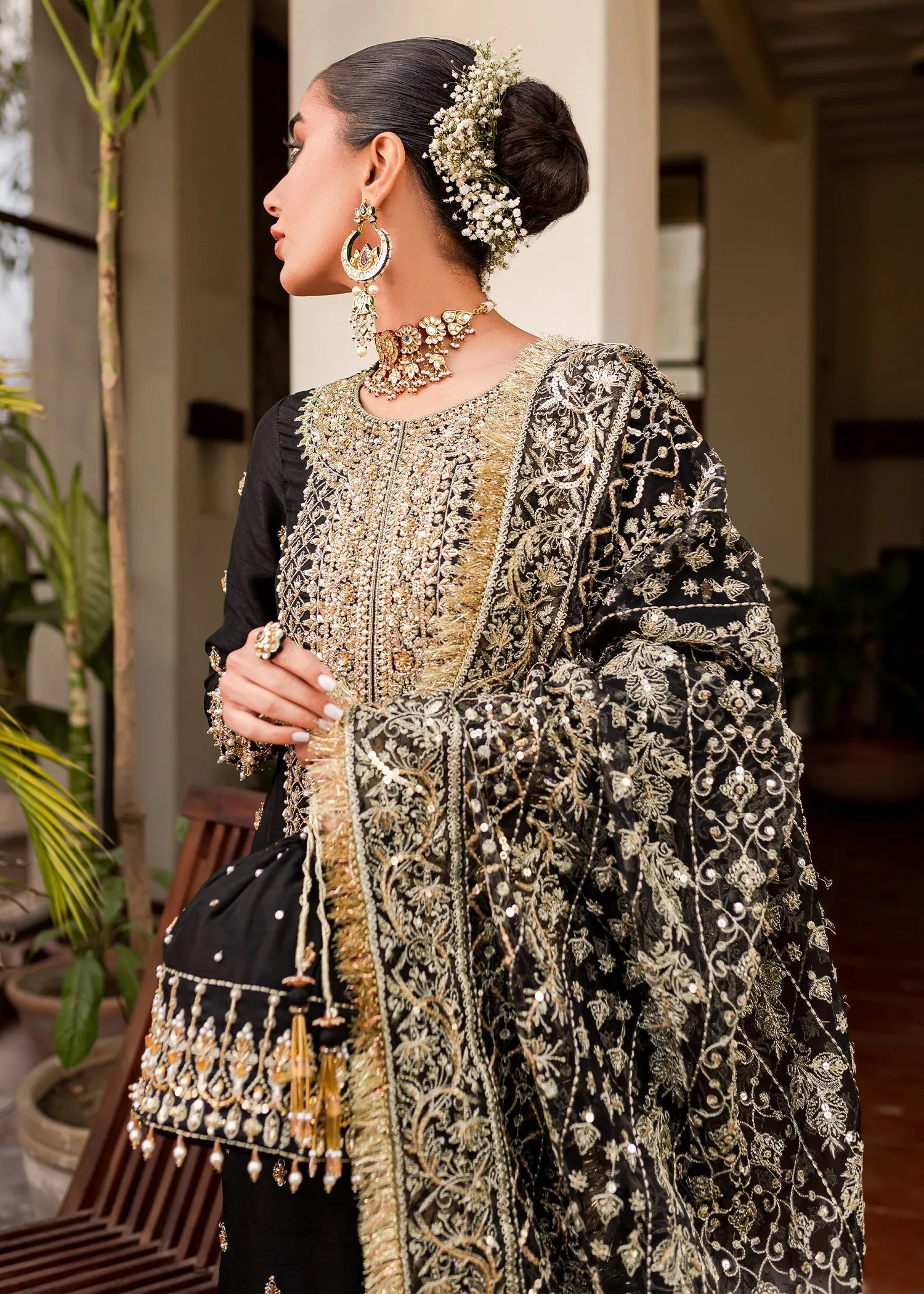 Black Gold Shirt Palazzo for Pakistani Wedding Dresses