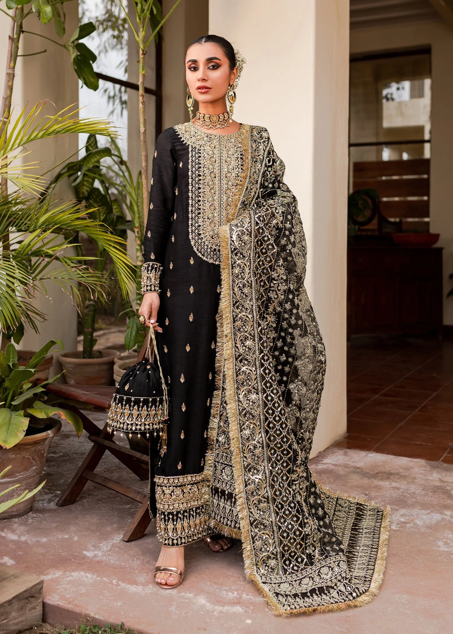Black Gold Shirt Palazzo for Pakistani Wedding Dresses