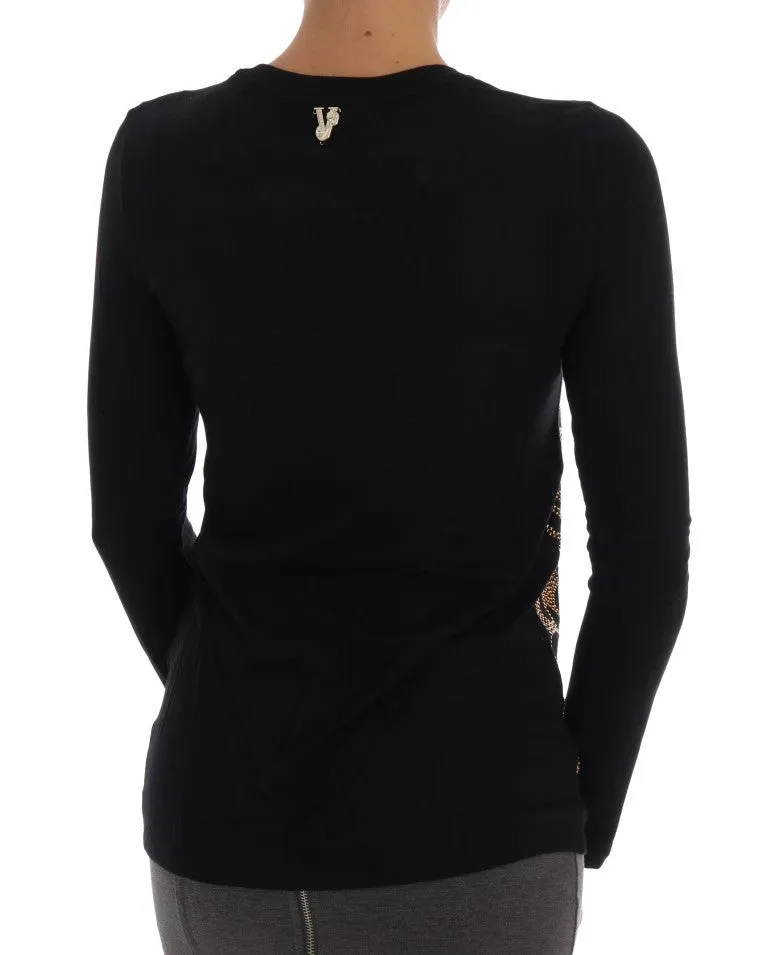 Black Gold Studded Stretch Pullover Sweater