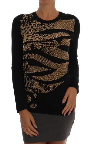 Black Gold Studded Stretch Pullover Sweater