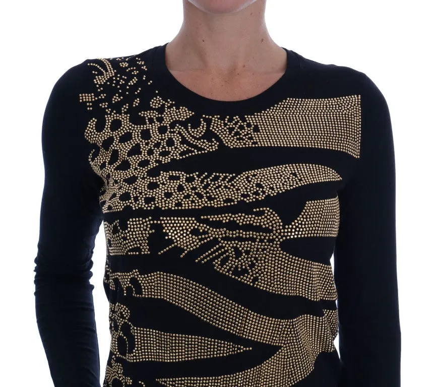 Black Gold Studded Stretch Pullover Sweater