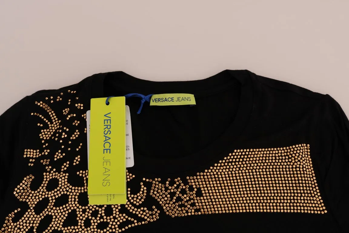 Black Gold Studded Stretch Pullover Sweater