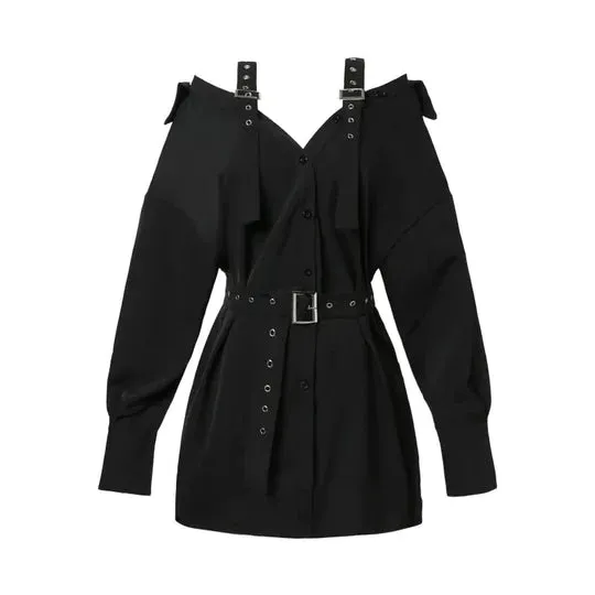 Black Gothic Off Shoulder Shirt Dress  UB96029
