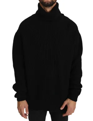 Black Knitted Wool Turtleneck Pullover Sweater