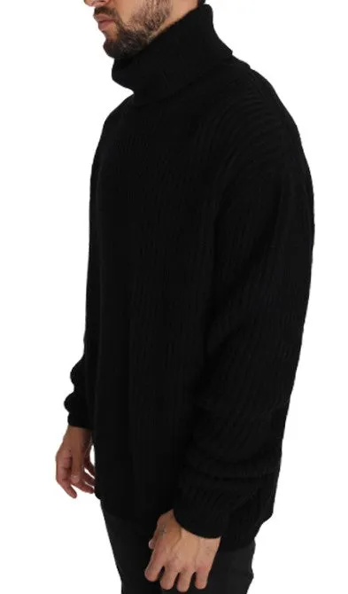 Black Knitted Wool Turtleneck Pullover Sweater