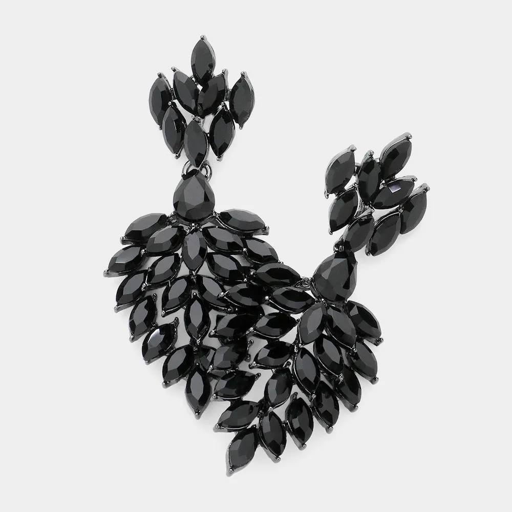 Black Marquise Cluster Stone Chandelier Earrings | Pageant Earrings | Prom Earrings |  604680