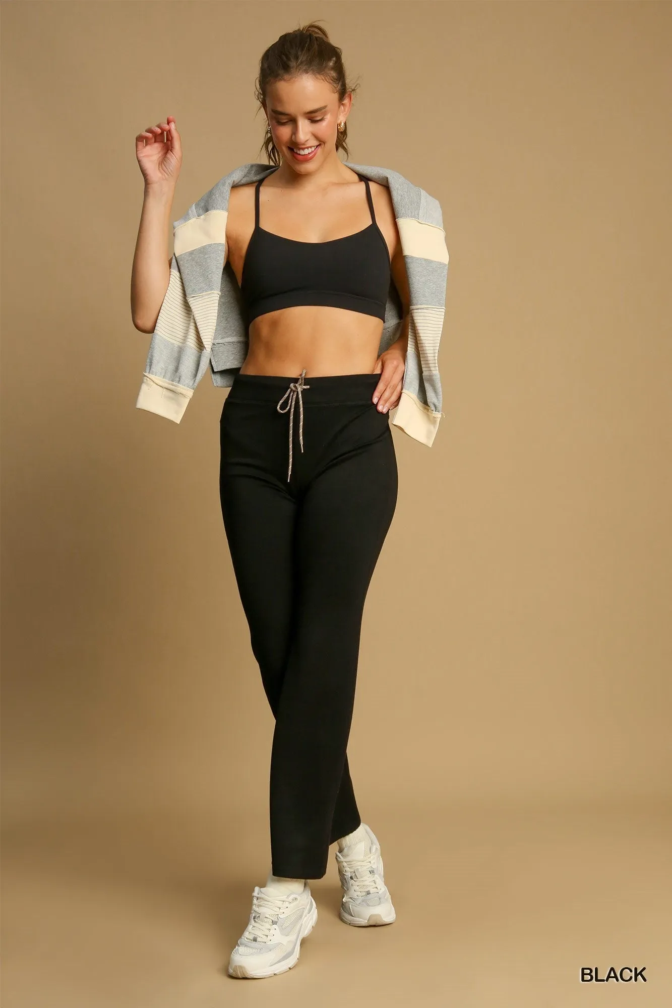 Black Neo Knit Pull On High Waist Pants