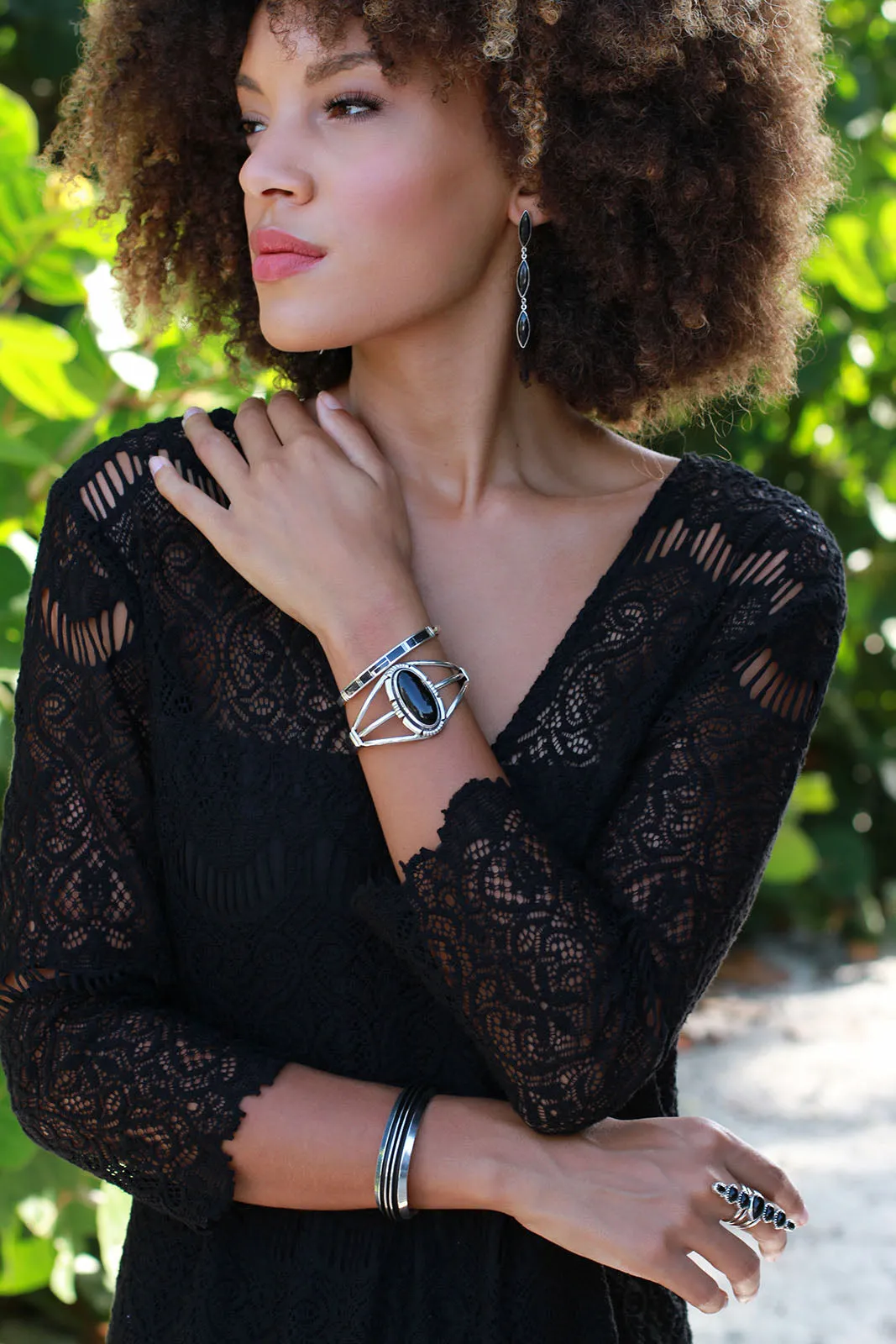 Black Onyx and Sterling Silver Cuff Bracelet