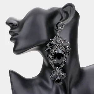 Black Oversized Multi Stoned Crystal Chandelier Pageant Earrings | Statement Earrings | 555376