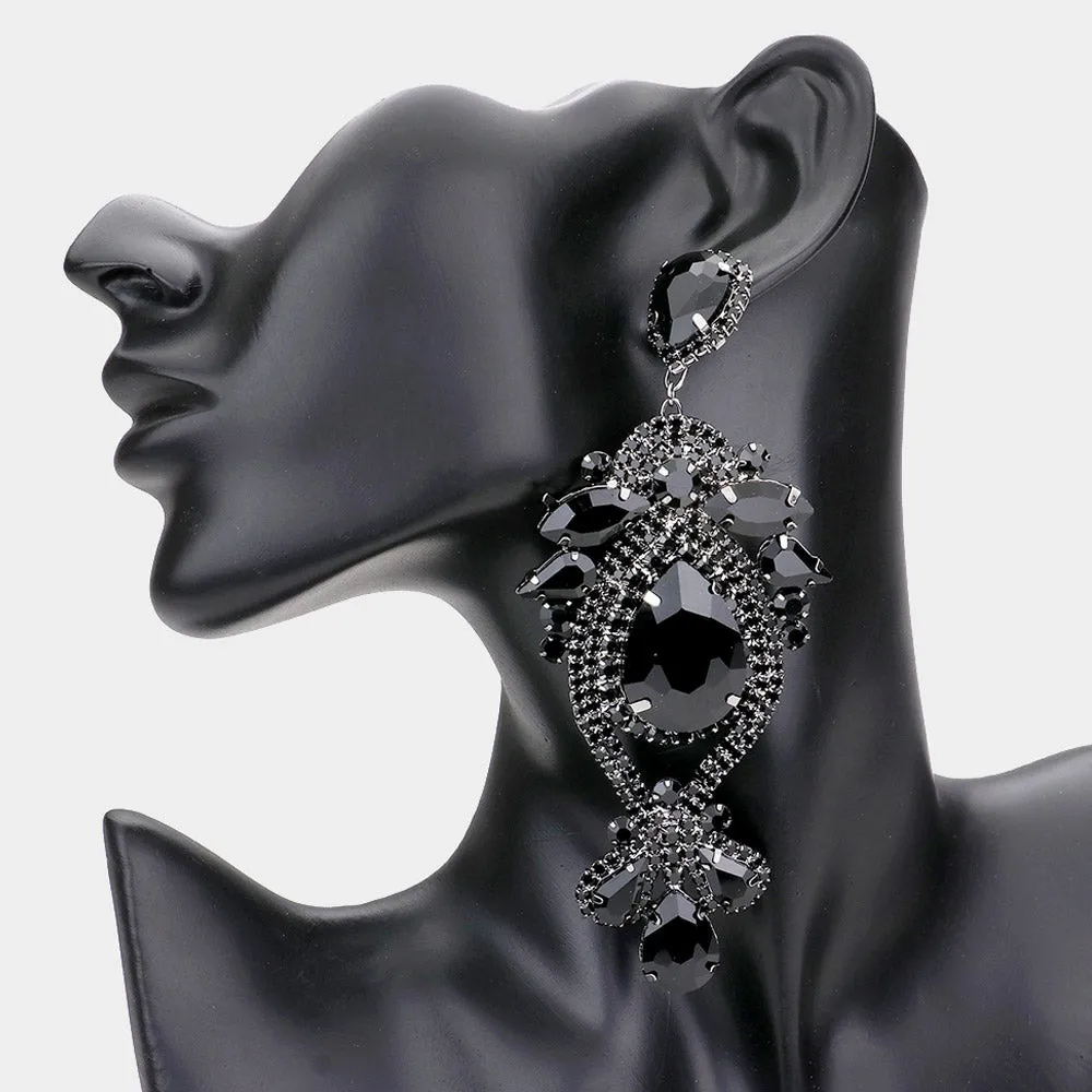 Black Oversized Multi Stoned Crystal Chandelier Pageant Earrings | Statement Earrings | 555376