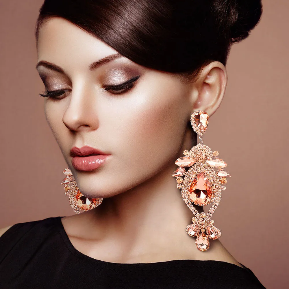 Black Oversized Multi Stoned Crystal Chandelier Pageant Earrings | Statement Earrings | 555376
