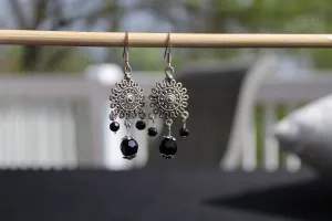 Black Sunburst Chandelier Earrings