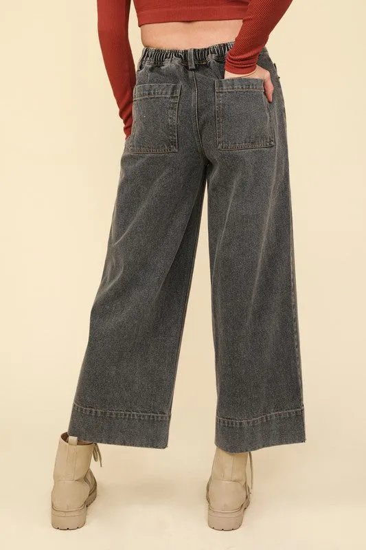 Black Washed Wide Leg Jeans