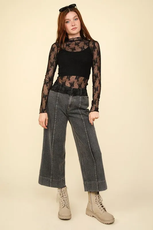 Black Washed Wide Leg Jeans