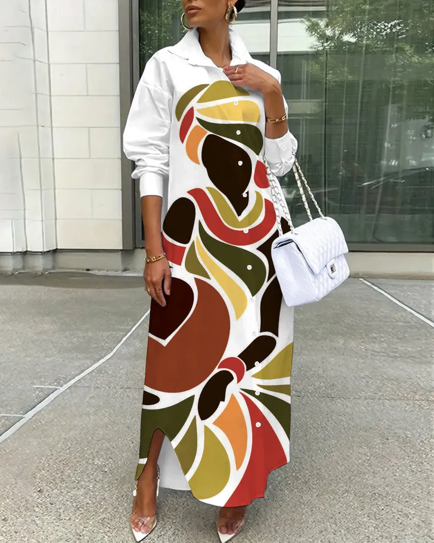 Black Woman Art Loose Shirt Button Dress