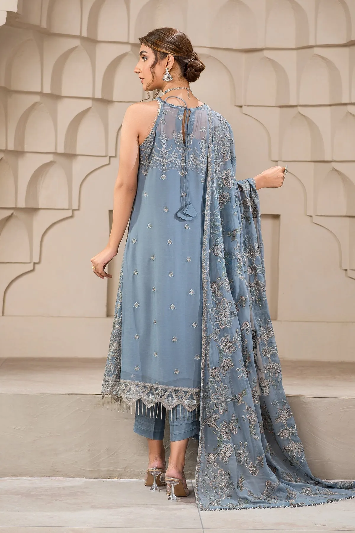 Blue Short Shirt with Capri Pakistani Party Wear