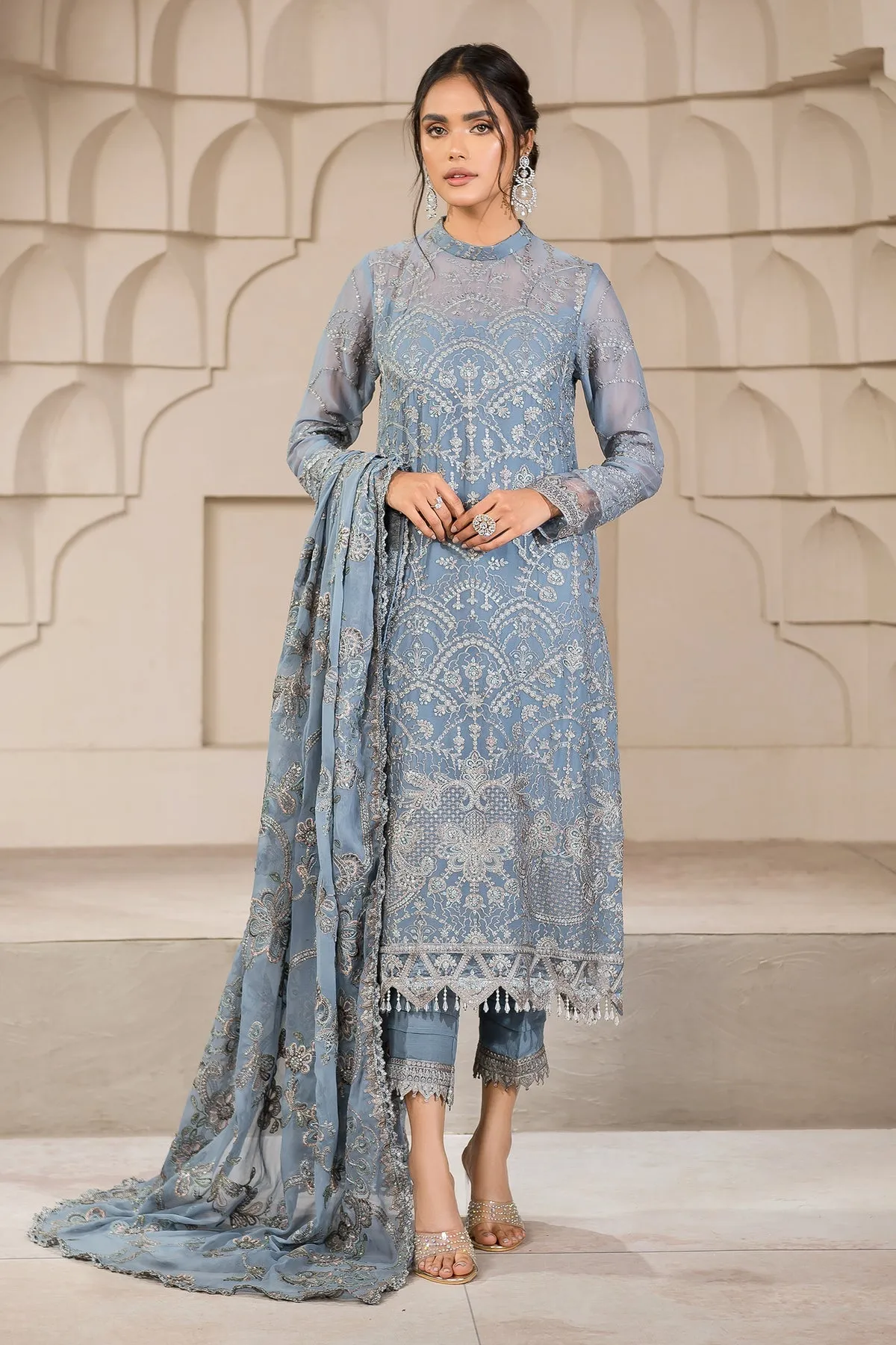 Blue Short Shirt with Capri Pakistani Party Wear