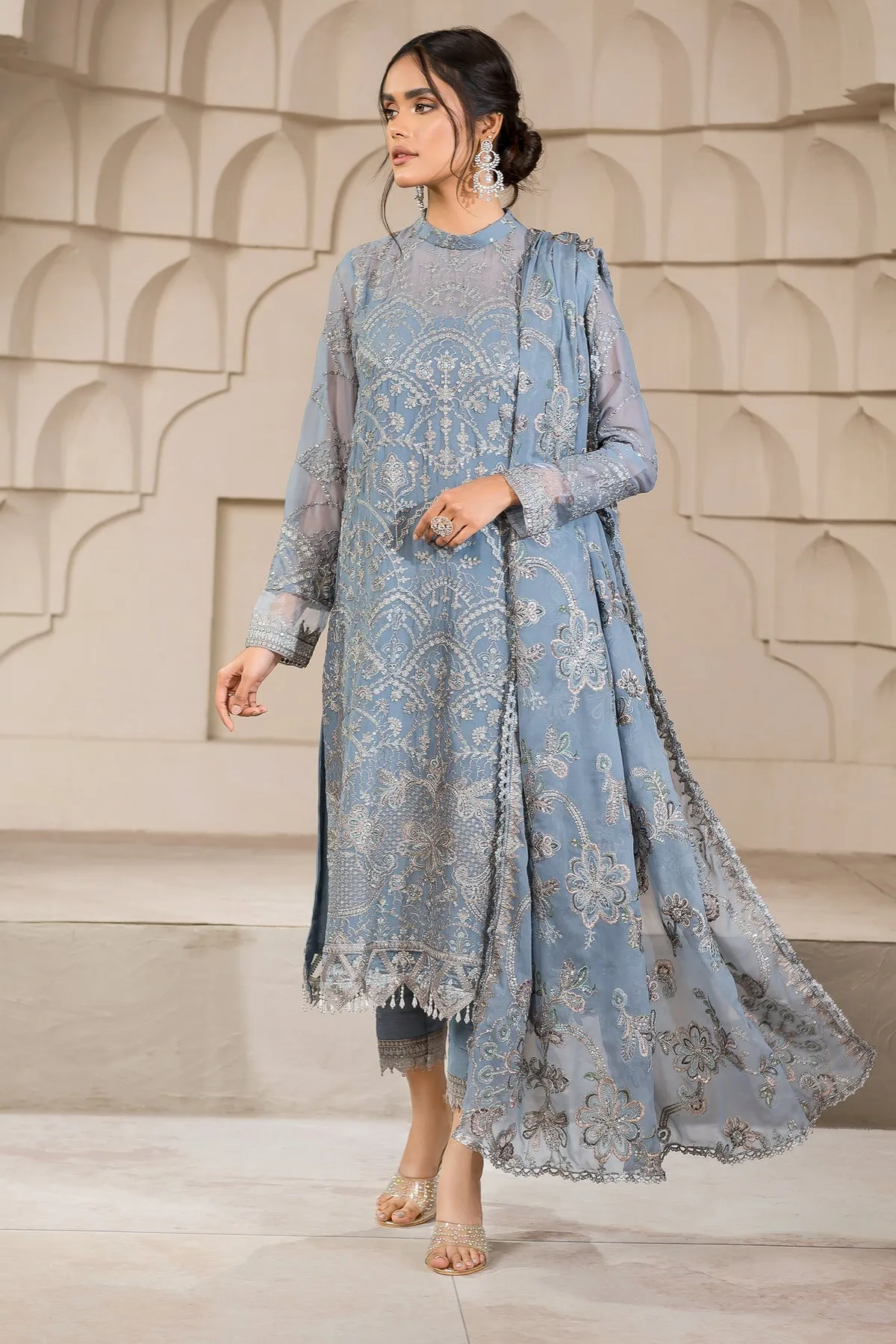 Blue Short Shirt with Capri Pakistani Party Wear