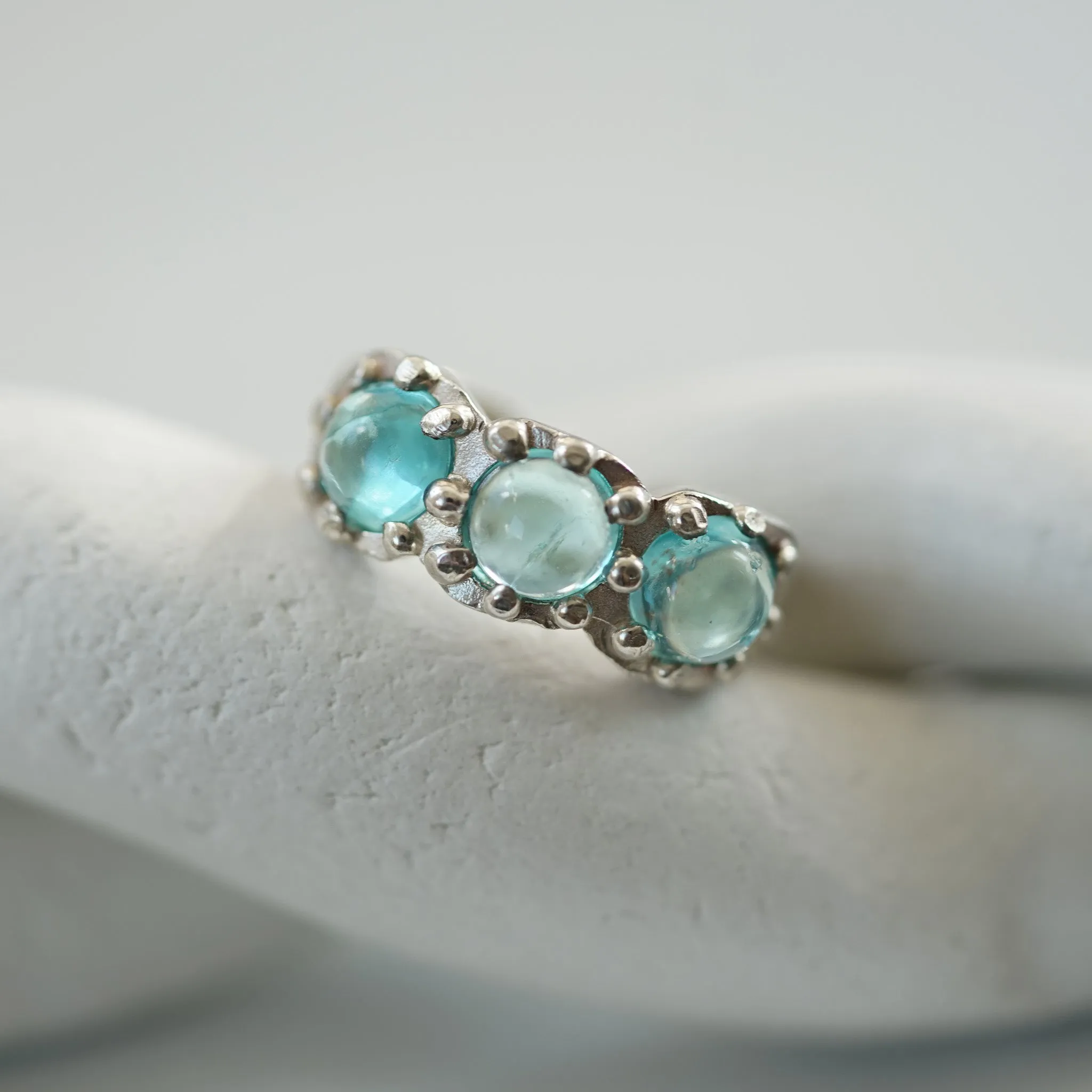 Blue topaz cabochons silver Ear cuff