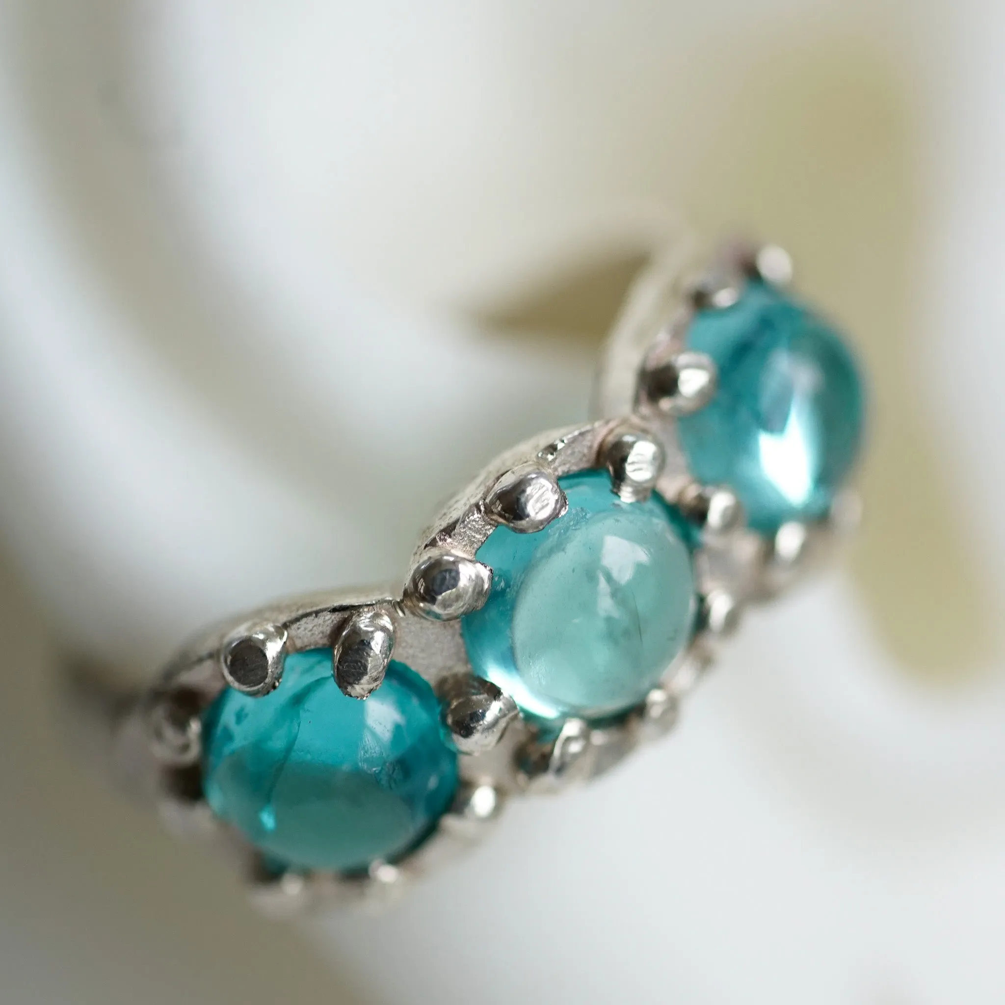Blue topaz cabochons silver Ear cuff