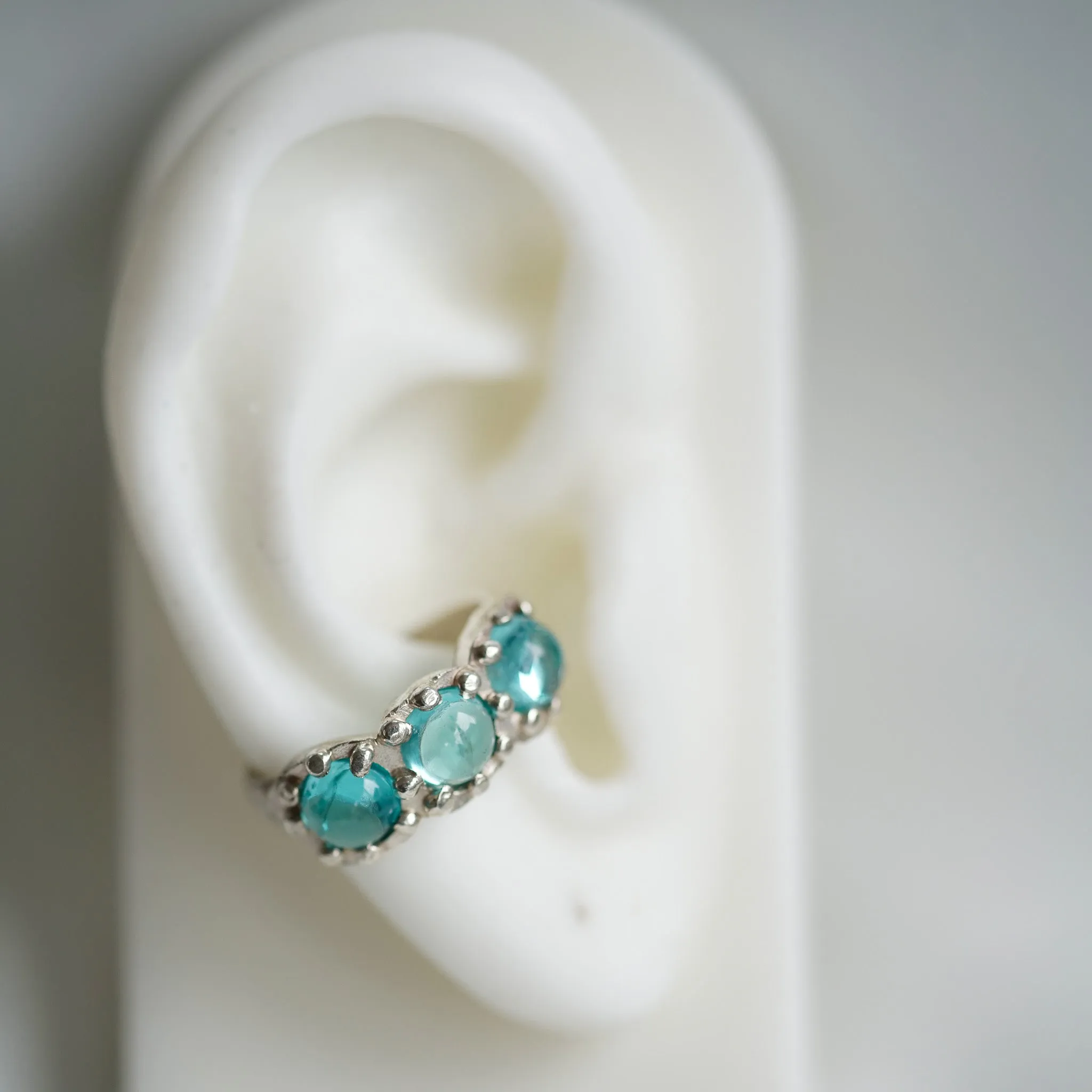 Blue topaz cabochons silver Ear cuff