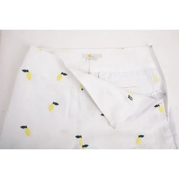 Boden Womens Hornsea Linen Shorts UK 8 US 4 White Lemon Embroidery NWT