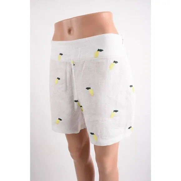 Boden Womens Hornsea Linen Shorts UK 8 US 4 White Lemon Embroidery NWT