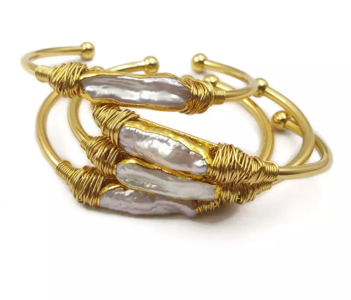 Boho & Mala Pearl Gold Cuff Bracelet DCB1013