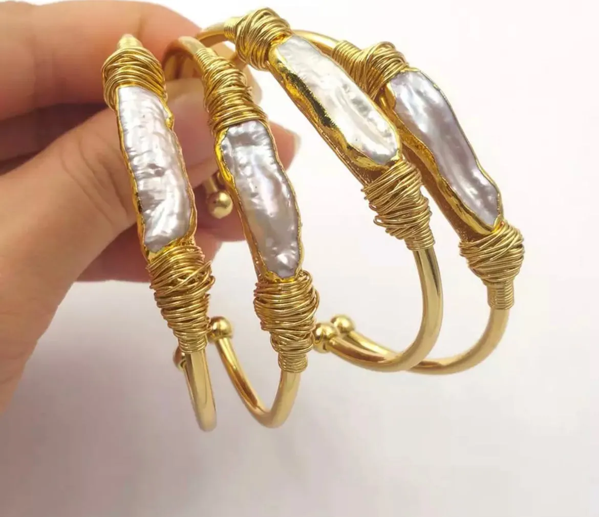 Boho & Mala Pearl Gold Cuff Bracelet DCB1013