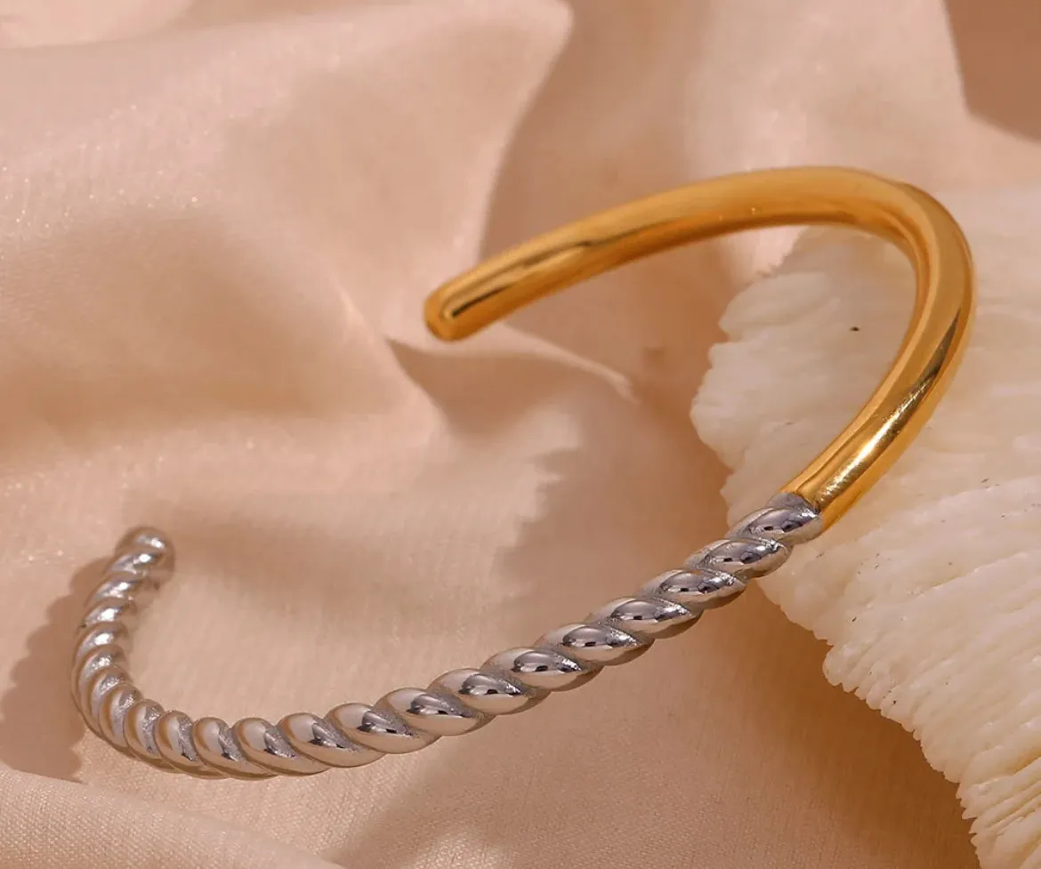 Boho & Mala Silver Gold Plated Stainless Steel Cuff Bracelet