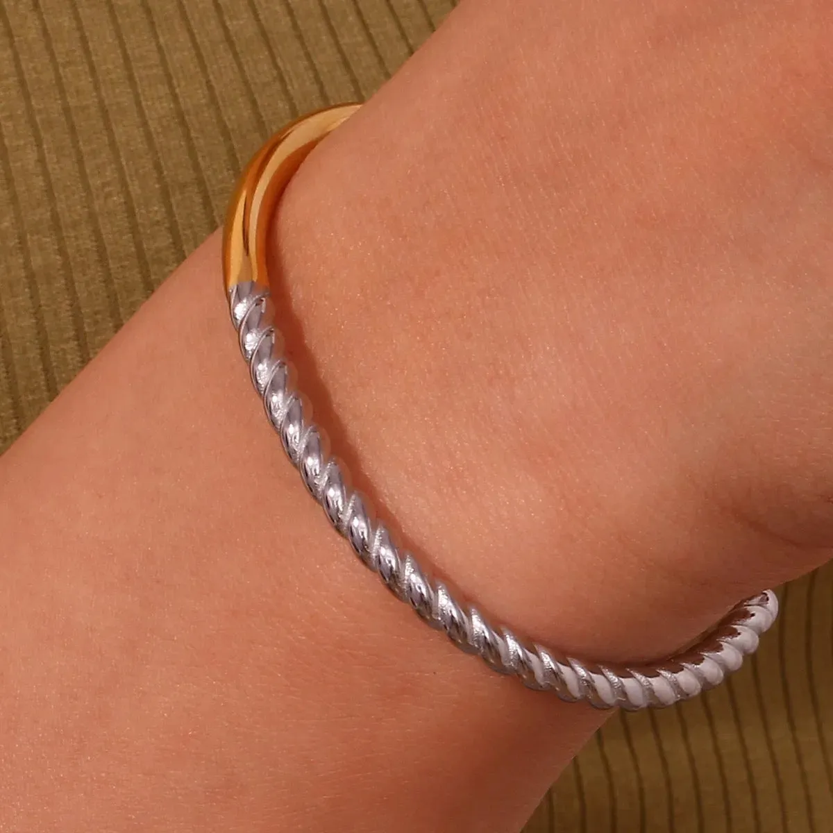 Boho & Mala Silver Gold Plated Stainless Steel Cuff Bracelet
