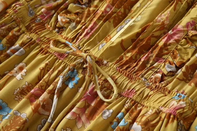 Boho Bohemia Lace-up Hollow-out Floral Printed Tassel Mini Dresses
