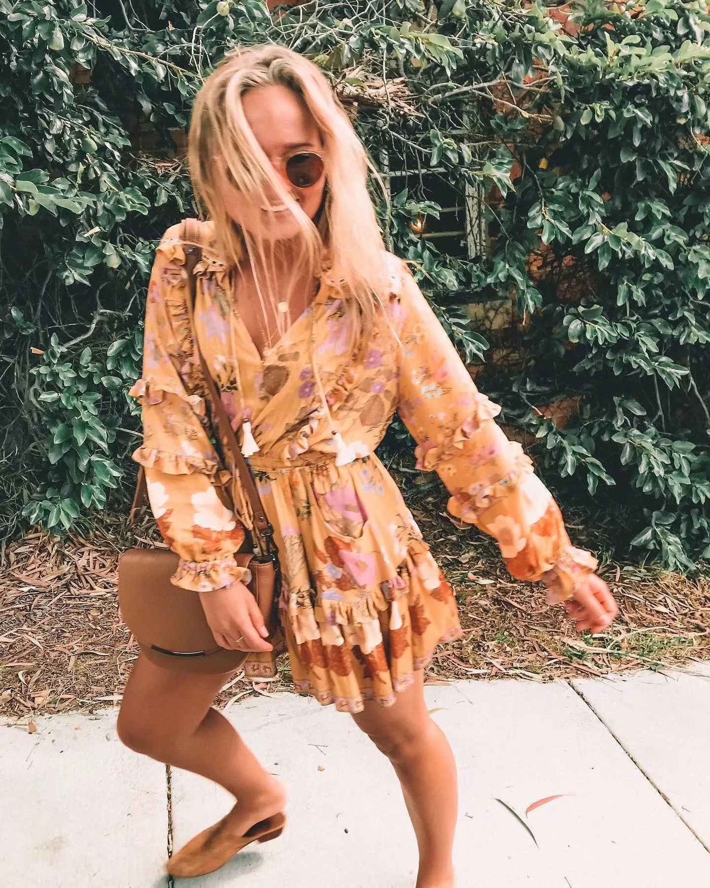 Boho Bohemia Lace-up Hollow-out Floral Printed Tassel Mini Dresses