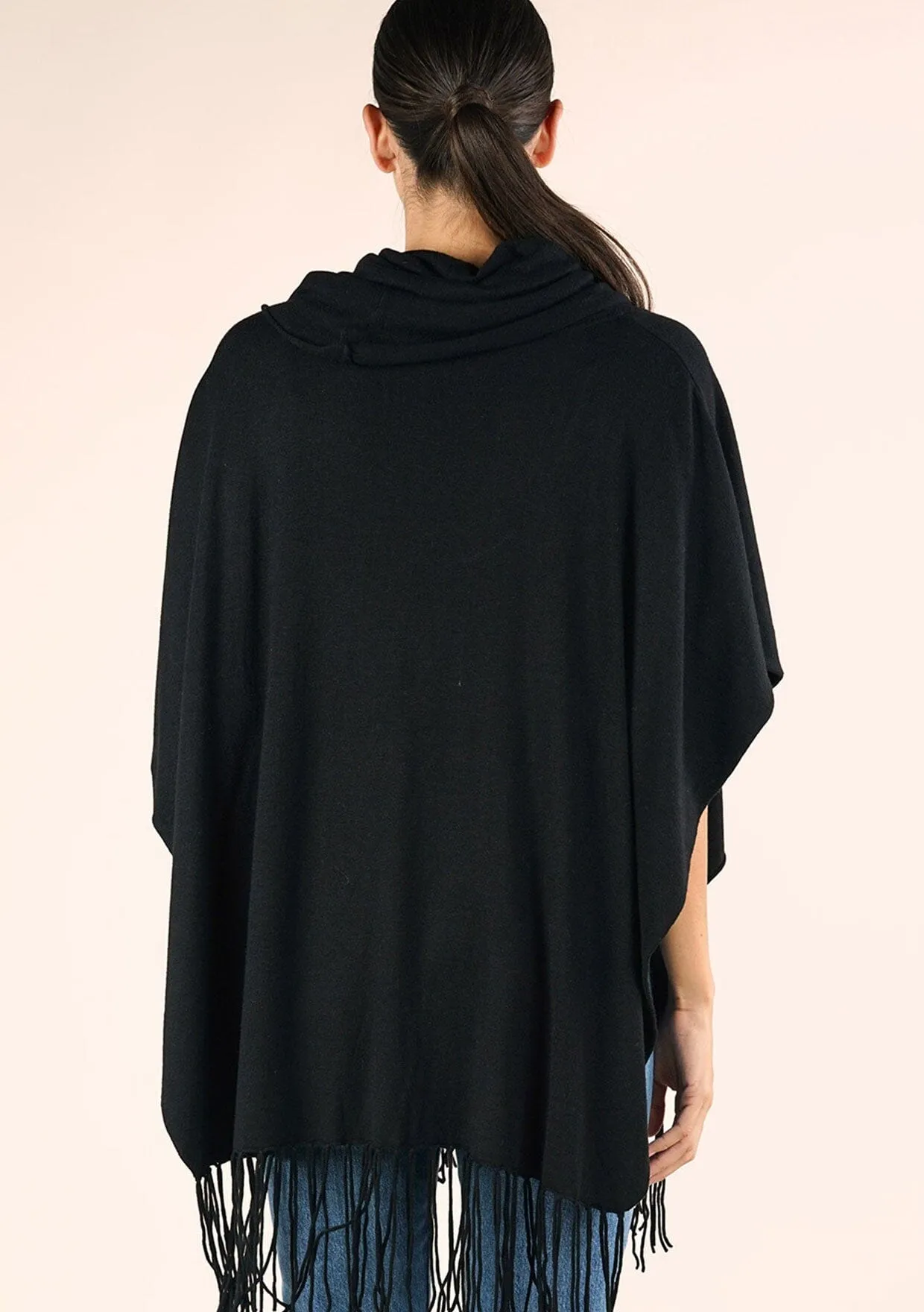 Boho Fringed Poncho Sweater