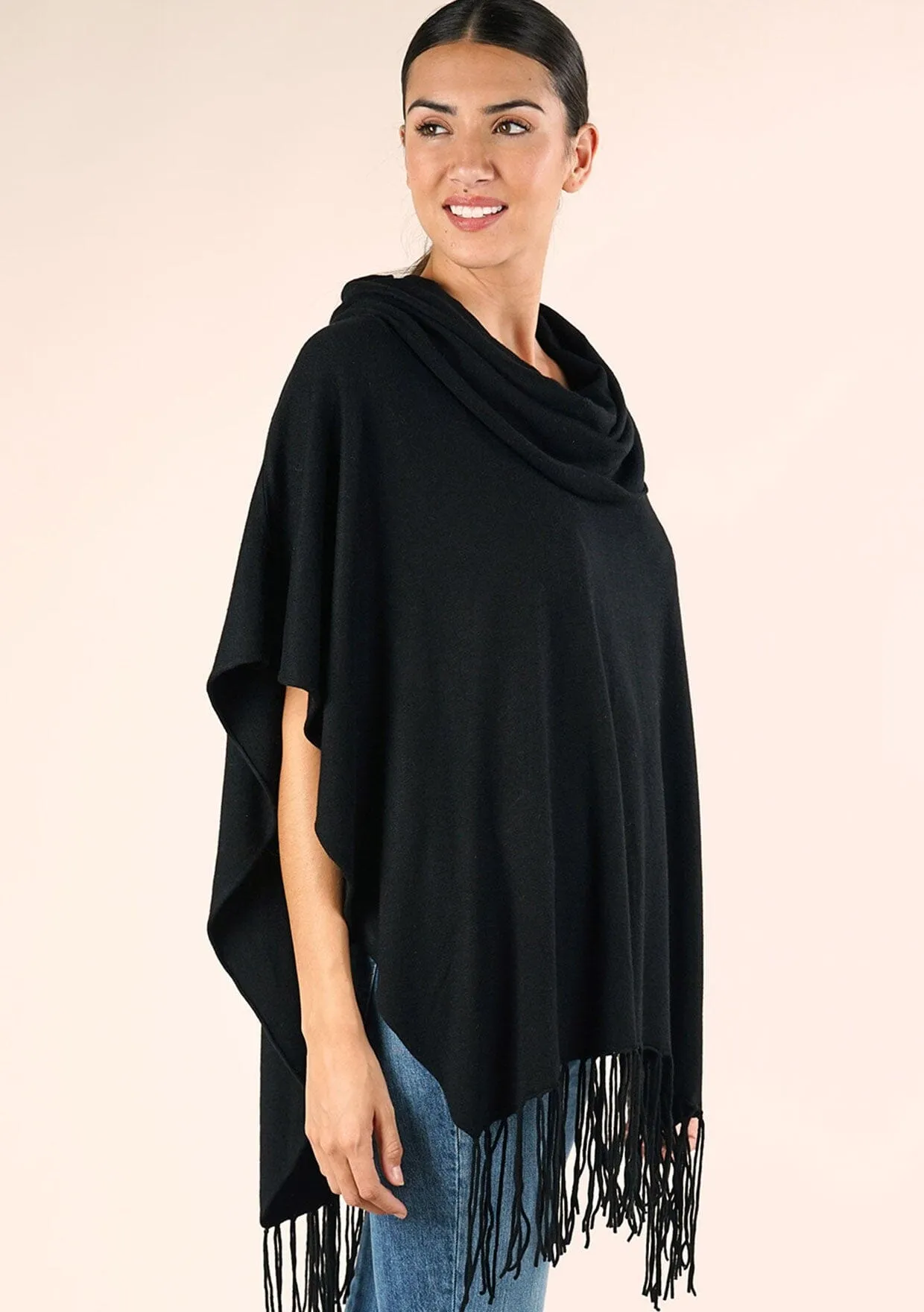 Boho Fringed Poncho Sweater