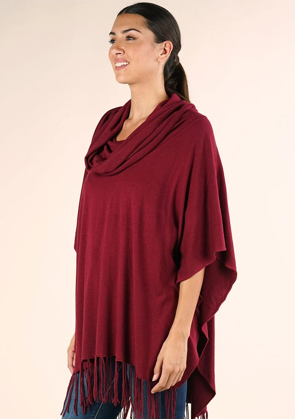 Boho Fringed Poncho Sweater